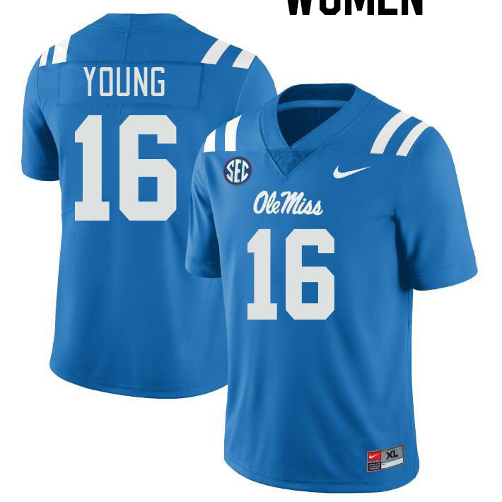 Women #16 Teja Young Ole Miss Rebels College Football Jerseyes Stitched Sale-Powder Blue